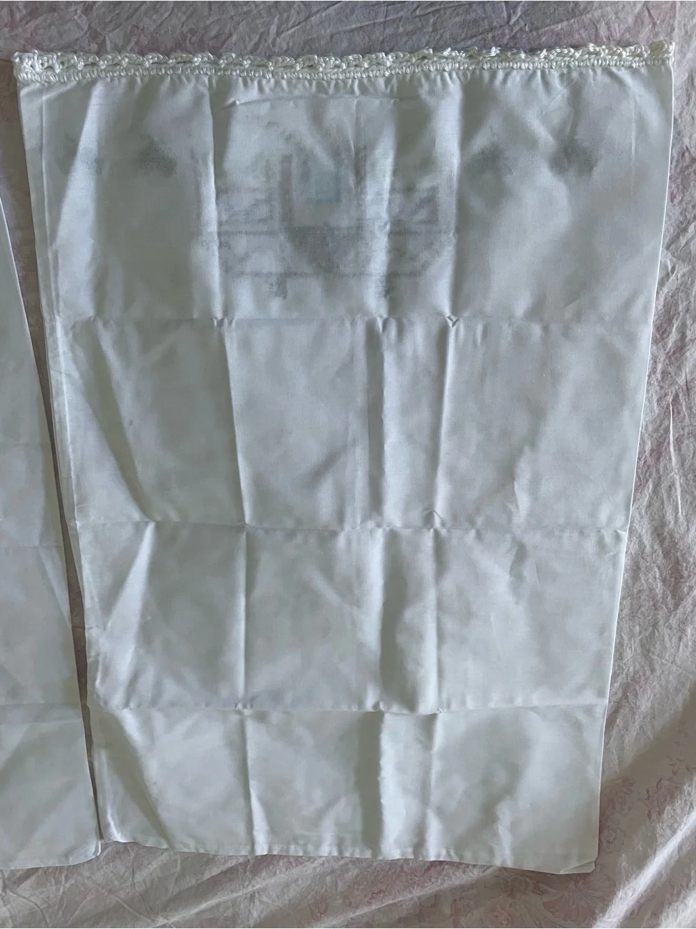 Grannycore Hand Cross-stitched House pillowcase set with crocheted trim